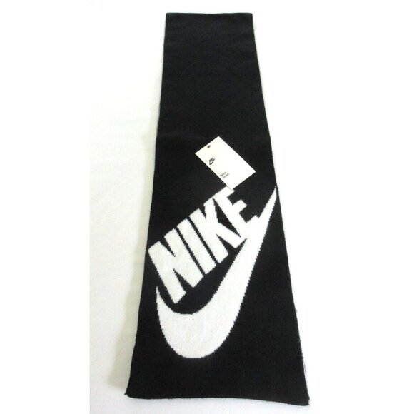 Nike Classic Sport Double Layer Knit Unisex Swoosh Logo Scarf Black White NWT - Picture 4 of 5